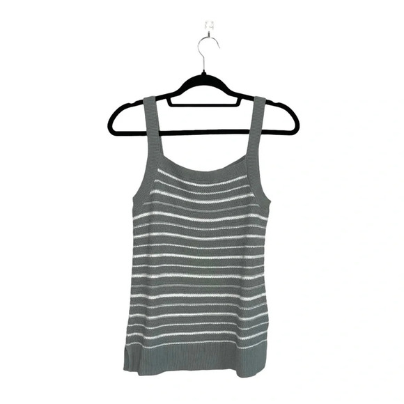GAP 100% Cotton Sage Green & White Striped Knit Tank Top Small Women’s - Picture 1 of 10